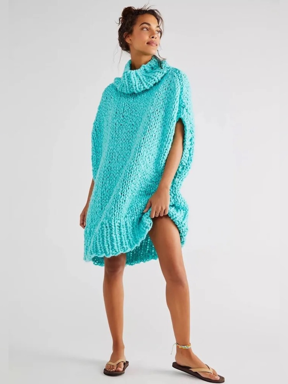 Free People x Loopy Mango 🐑 $698 Merino Wool Poncho 🦋 Turquoise One Size 🌾 NWOT